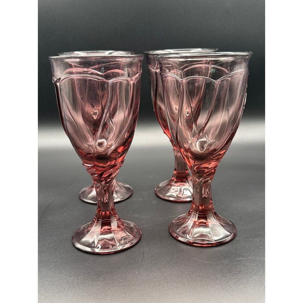 Set of 4 Noritake Sweet Swirl Amethyst Glass Goblets Vintage Purple Wine Water
